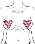 Pastease Peek-A-Boob Candy Cane Heart Pasties Red/White