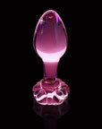 Icicles No. 48 Glass 3.5 in. Anal Plug With Flower Base Pink
