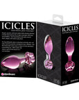 Icicles No. 48 Glass 3.5 in. Anal Plug With Flower Base Pink
