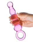 Glas 7.5 in. Quintessence Beaded Anal Slider Glass Dildo with Ring Handle