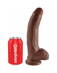 King Cock 9 in. Cock With Balls Realistic Suction Cup Dildo Brown