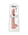 King Cock 14 in. Cock With Balls Realistic Suction Cup Dildo Beige
