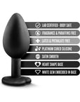 Temptasia Bling Anal Plug with Heart-Shaped Gem Base Small Black