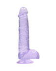 RealRock Crystal Clear Realistic 6 in. Dildo With Balls and Suction Cup Purple