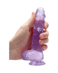 RealRock Crystal Clear Realistic 6 in. Dildo With Balls and Suction Cup Purple
