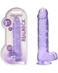 RealRock Crystal Clear Realistic 9 in. Dildo With Balls and Suction Cup Purple
