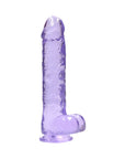 RealRock Crystal Clear Realistic 9 in. Dildo With Balls and Suction Cup Purple