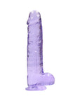 RealRock Crystal Clear Realistic 9 in. Dildo With Balls and Suction Cup Purple