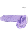 RealRock Crystal Clear Realistic 9 in. Dildo With Balls and Suction Cup Purple