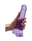 RealRock Crystal Clear Realistic 9 in. Dildo With Balls and Suction Cup Purple