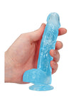 RealRock Crystal Clear Realistic 6 in. Dildo With Balls and Suction Cup Blue