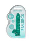 RealRock Crystal Clear Realistic 6 in. Dildo With Balls and Suction Cup Turquoise