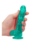RealRock Crystal Clear Realistic 6 in. Dildo With Balls and Suction Cup Turquoise