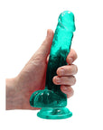 RealRock Crystal Clear Realistic 7 in. Dildo With Balls and Suction Cup Turquoise