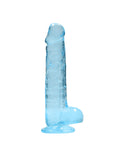RealRock Crystal Clear Realistic 8 in. Dildo With Balls and Suction Cup Blue