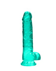 RealRock Crystal Clear Realistic 8 in. Dildo With Balls and Suction Cup Turquoise