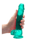 RealRock Crystal Clear Realistic 8 in. Dildo With Balls and Suction Cup Turquoise