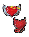 Pastease Angel & Devil Heart: Red Glitter Hearts with Wings, Halo, Horns & Tail Nipple Pasties