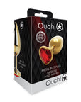 Ouch! Heart Gem Butt Plug Medium Gold/Ruby Red