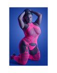 Fantasy Lingerie Glow Captivating High Neck Halter Bodystocking & G-String Set Neon Pink Queen Size
