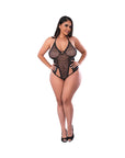 Magic Silk Soft Petals Cut Out Teddy with Snap Crotch Black Queen Size