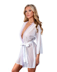 Magic Silk Sheer Passion Flutter Sleeve Robe White/Lavender S/M