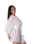 Magic Silk Sheer Passion Flutter Sleeve Robe White/Lavender Queen Size