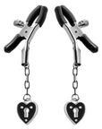 Master Series Charmed Heart Padlock Nipple Clamps Black