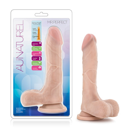 Au Naturel Mister Perfect 8.5 in. Posable Dual Density Dildo with Balls Beige