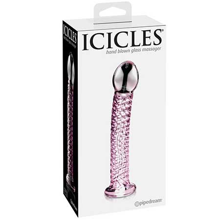 Icicles No. 53 Curved Textured 7 in. Glass Dildo Pink