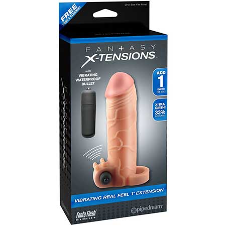 Fantasy X-tensions Vibrating Real Feel 1 in. Extension With Ball Strap Beige