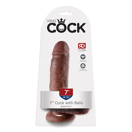 King Cock 7 in. Cock With Balls Realistic Suction Cup Dildo Brown
