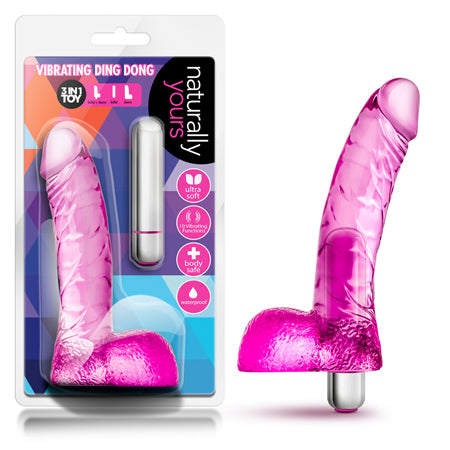 Naturally Yours Vibrating Ding Dong 6.5 in. Dildo with Balls & Vibrator Pink