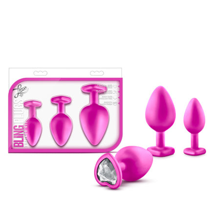 Luxe 3-Piece Bling Plug Training Kit with White Gem Base Pink