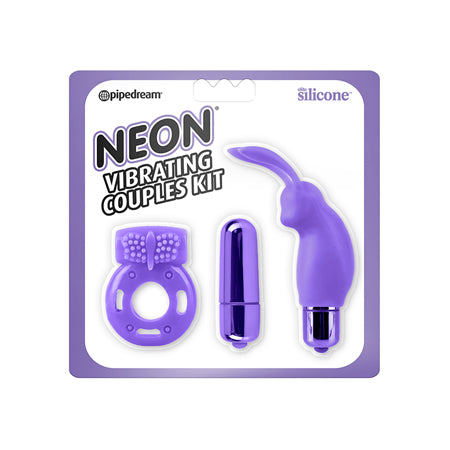 Neon 3-Piece Silicone Vibrating Couples Kit Purple