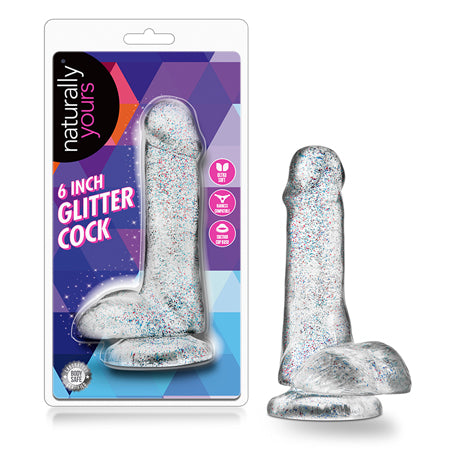 Naturally Yours 6 in. Glitter Cock Realistic Dildo with Balls Sparkling Clear