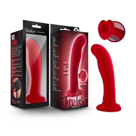Temptasia Jezebel 6 in. Curved Silicone Dildo with Heart-Shaped Suction Cup Crimson