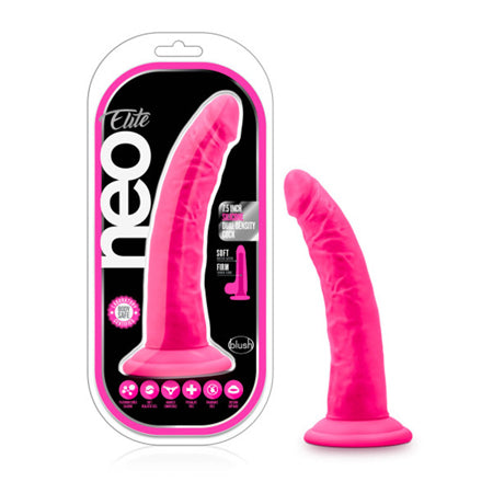 Neo Elite 7.5 in. Silicone Dual Density Dildo Neon Pink