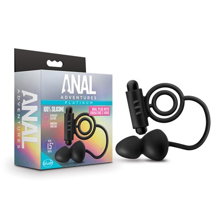 Anal Adventures Platinum Silicone Anal Plug with Vibrating C-Ring Black