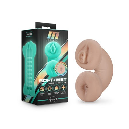 M for Men Soft + Wet Double Trouble Glow in the Dark Self-Lubricating Stroker Beige