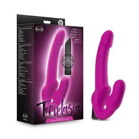 Temptasia Estella 9.5 in. Silicone Strapless Strap-On Dildo with Bullet Vibrator Pink