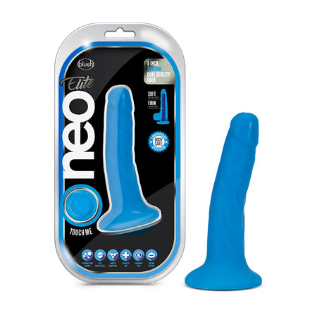 Neo Elite 6 in. Silicone Dual Density Dildo Neon Blue