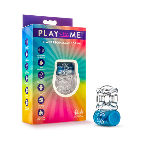 Play with Me Pleaser Rechargeable Vibrating C-Ring Blue