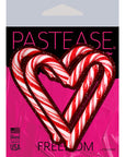 Pastease Peek-A-Boob Candy Cane Heart Pasties Red/White