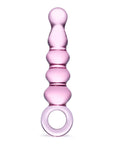 Glas 7.5 in. Quintessence Beaded Anal Slider Glass Dildo with Ring Handle