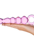 Glas 7.5 in. Quintessence Beaded Anal Slider Glass Dildo with Ring Handle