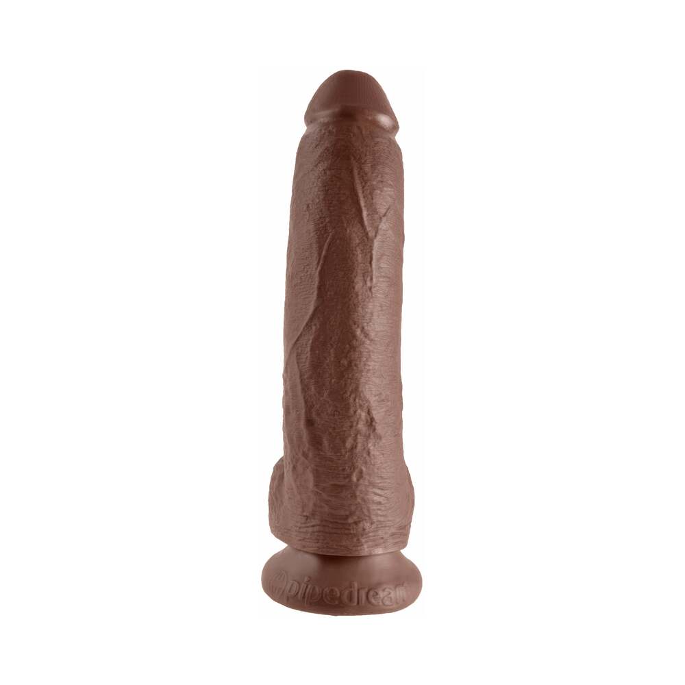 King Cock 9 in. Cock With Balls Realistic Suction Cup Dildo Brown