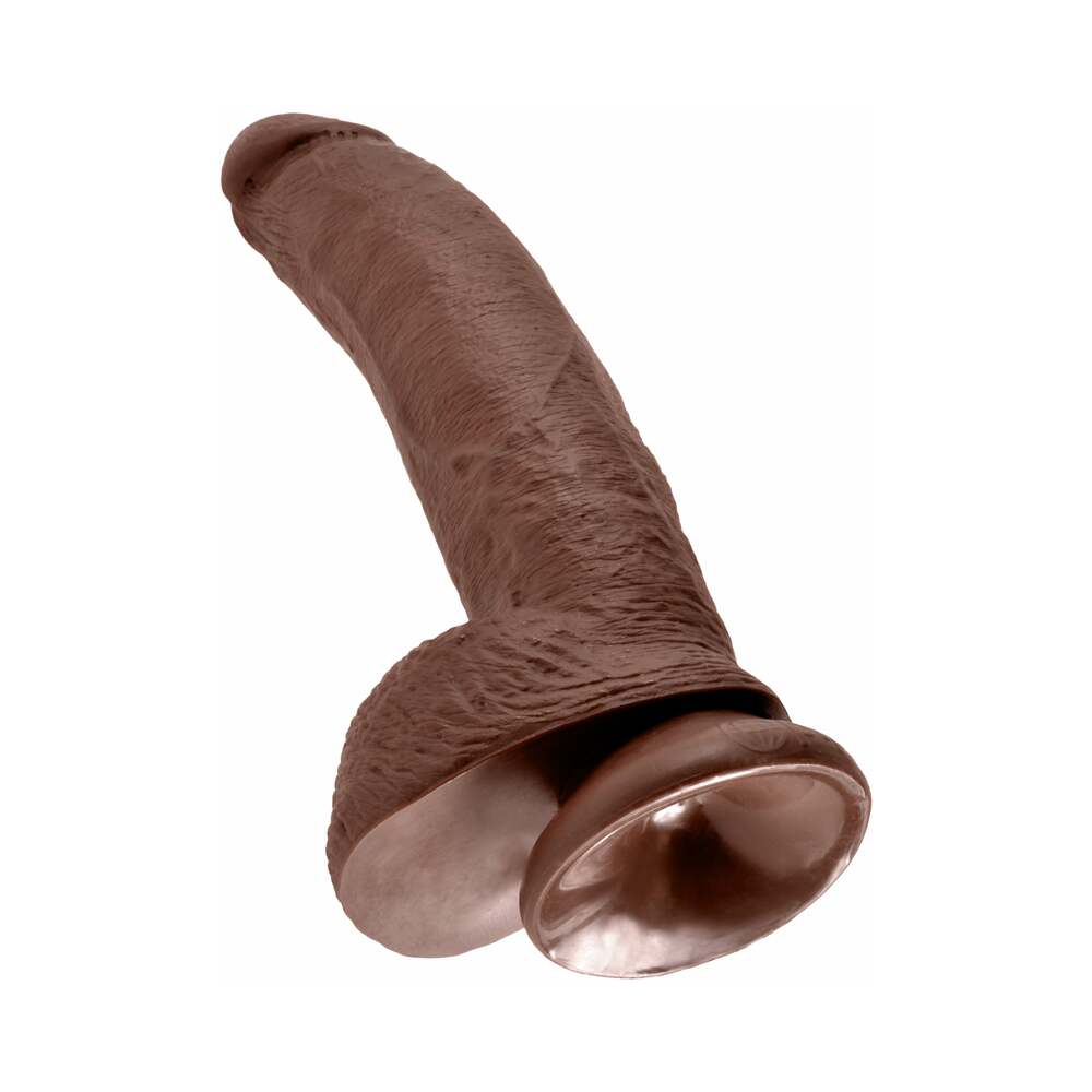 King Cock 9 in. Cock With Balls Realistic Suction Cup Dildo Brown