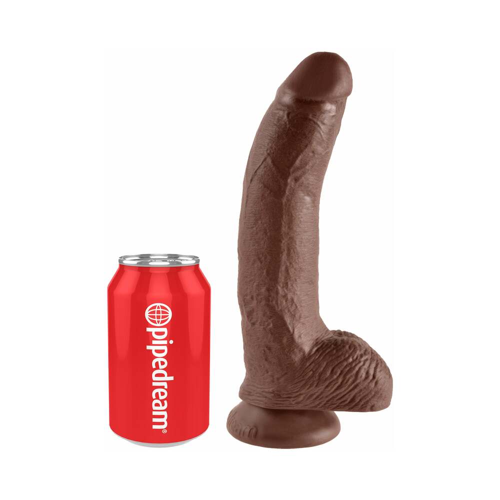 King Cock 9 in. Cock With Balls Realistic Suction Cup Dildo Brown