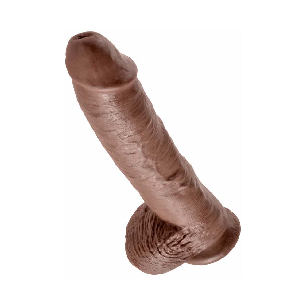 King Cock 10 in. Cock With Balls Realistic Suction Cup Dildo Brown